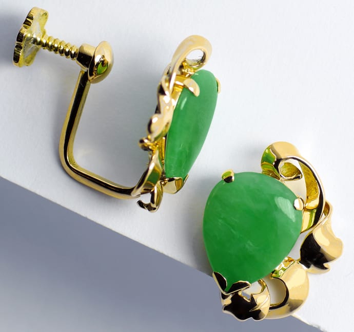 Foto 1 - Handarbeits-Ohrringe grüne Jade 14K Rotgold, R1160